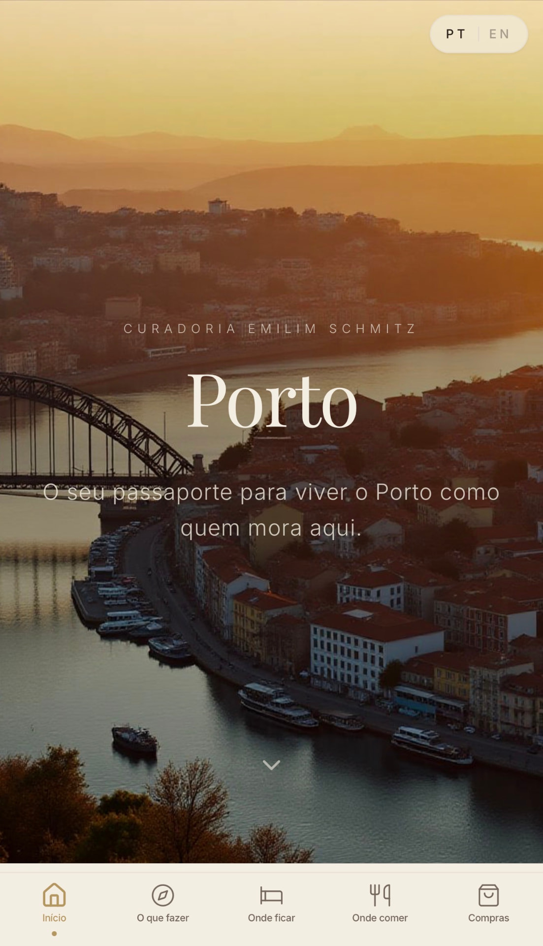 Tela inicial do Guia do Porto no celular