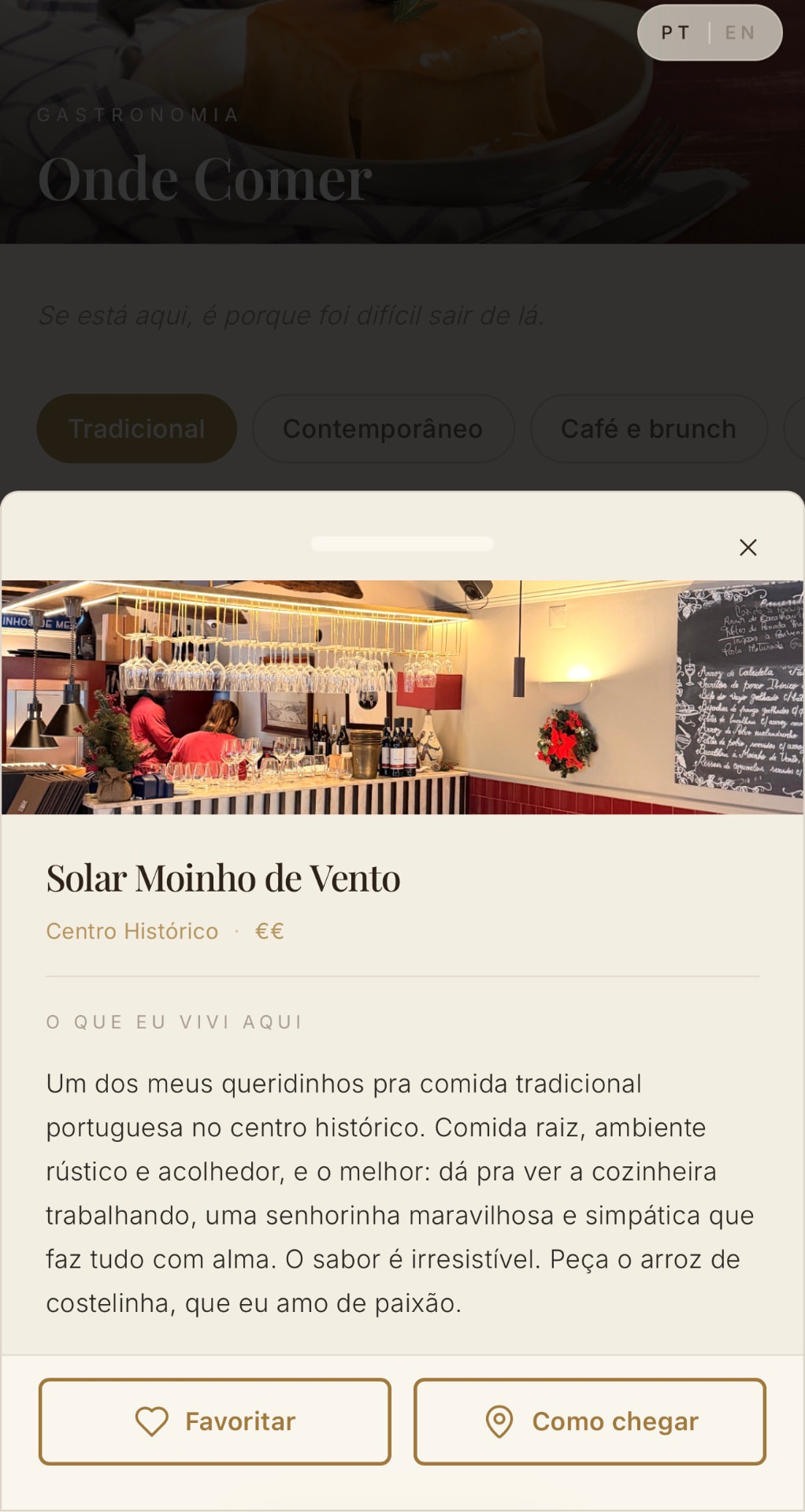 Popup aberto com o relato O que eu vivi aqui